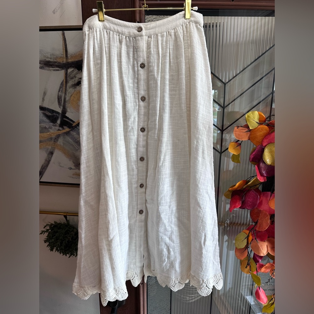 Free People White Button-Down Skirt